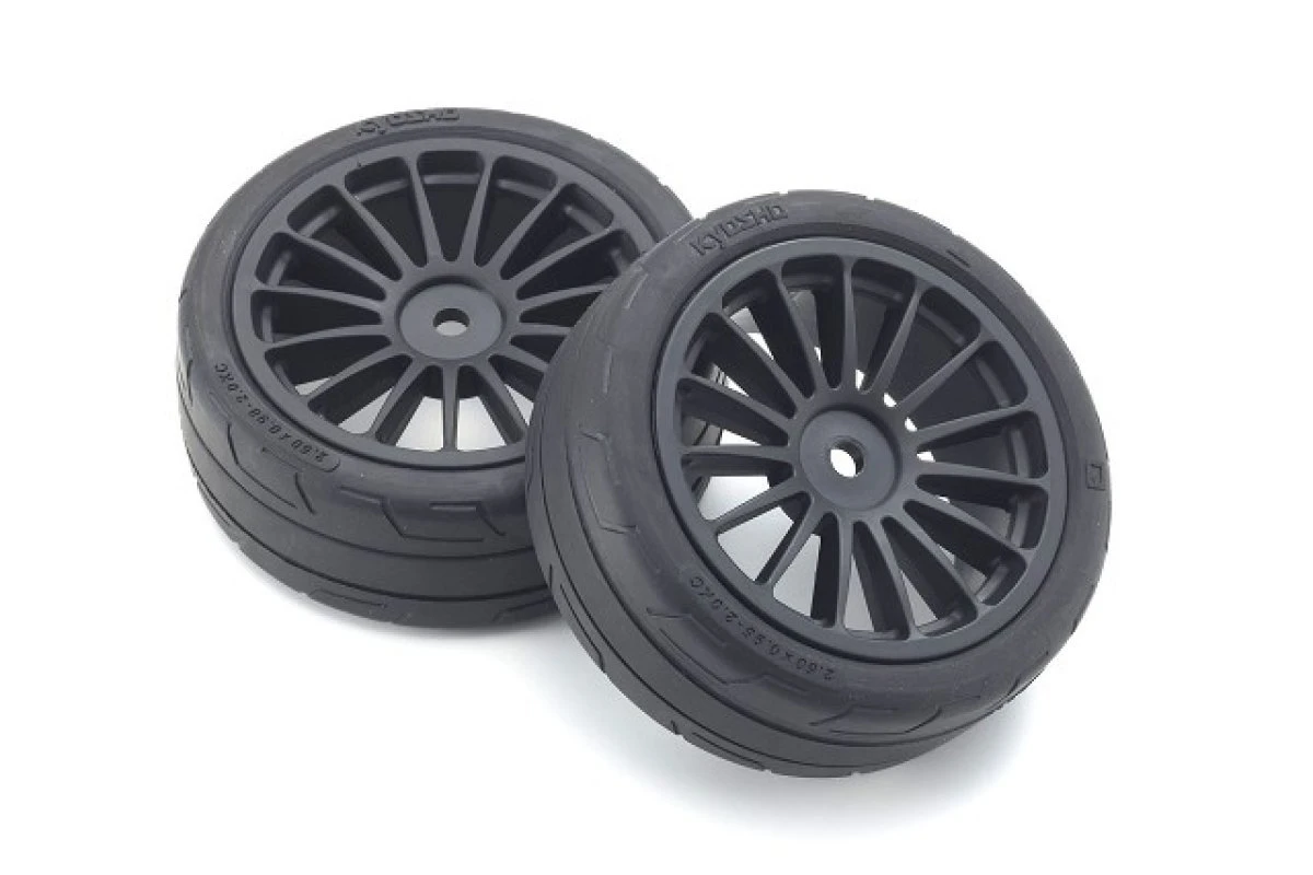 FATH702BKM | Kyosho 2.5" Grooved Rubber Touring Car Tyres On Black Rims - Glued Wheels 2Pcs 3 FATH702BKM | Kyosho 2.5" Grooved Rubber Touring Car Tyres On Black Rims - Glued Wheels 2Pcs